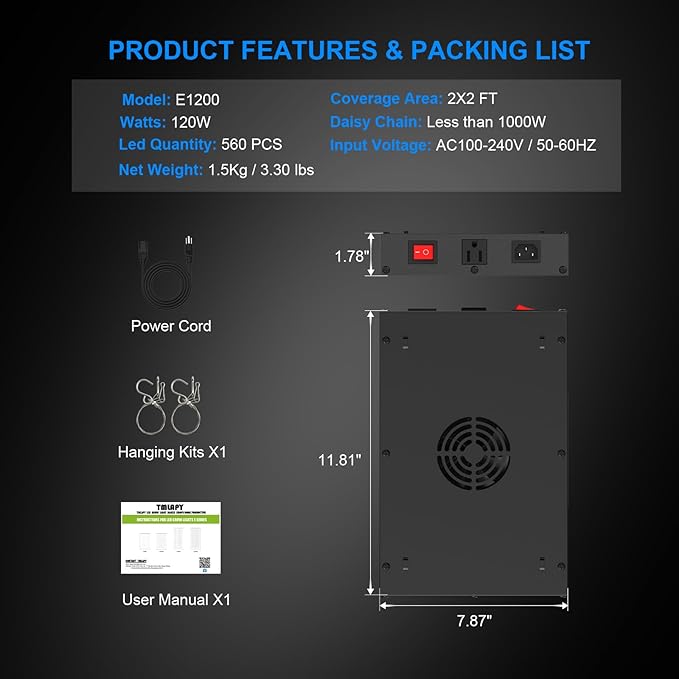 120W LED Grow Light, Plant Lights for Indoor Growing, Full Spectrum Grow Lights for Indoor Plants with Daisy Chain for 2x2 Grow Gent