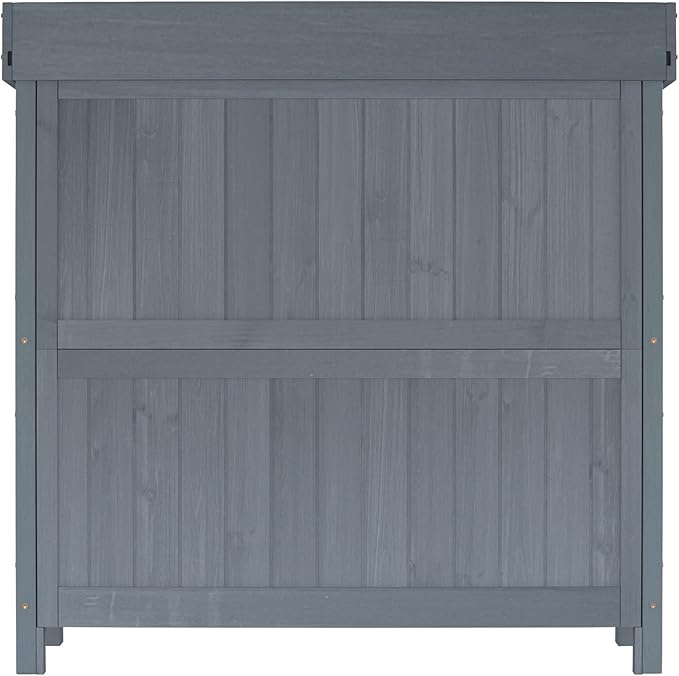 Outdoor Garden Patio Wooden Storage Cabinet Furniture Waterproof Tool Shed with Potting Benches Outdoor Work Station Table (Gray)