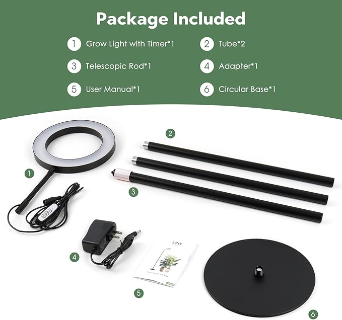 LBW Grow Lights for Indoor Plants Full Spectrum with Stand, Floor Plant Growing Lamp for Large Plants, Auto ON/Off Timer 4/8/12H, 4 Dimmable Levels, 47.2-63 inches Adjustable Height