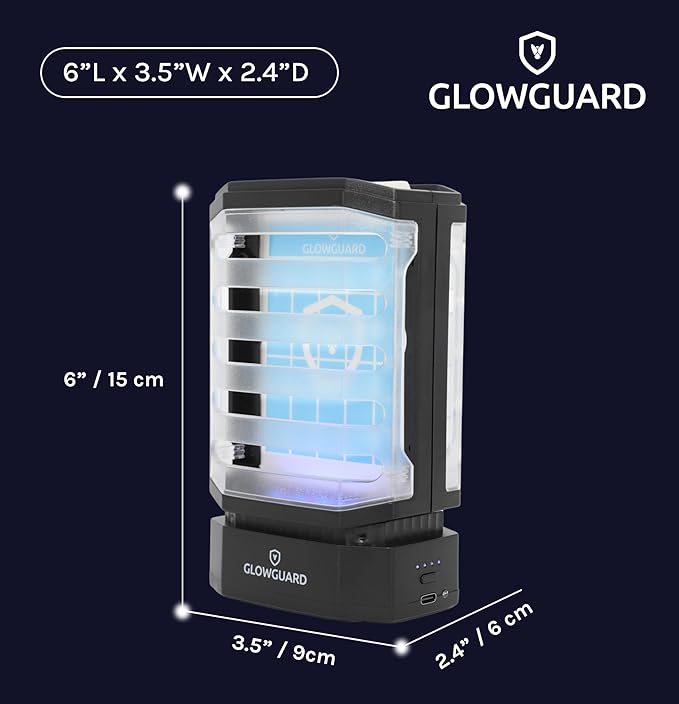 GlowGuard Cordless Flying Insect Trap Catches Fruit Flies, Indoor Gnat Killer, Magnet for Moths & Mosquitos in Dark, 1 Rechargeable Trap + 4 Dual-Sided Sticky Pad Refills, 30Hr 5000mAh Battery (Black)