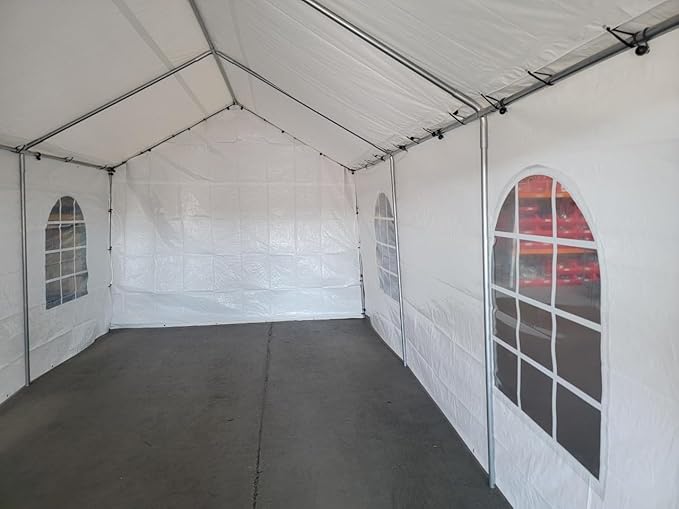 10x20 White Canopy Carport Cover Set with Valanced Top All 4-Side Walls and Top (5 Pcs Tarps Set, No Frame) Double Side Windows
