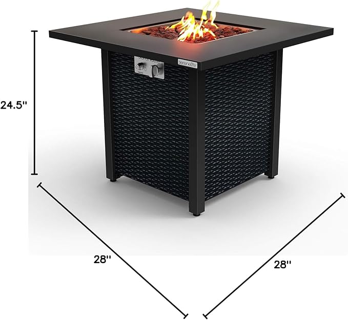 SereneLife Outdoor Propane Fire Pit Table-CSA Approved Safe 40,000 BTU Pulse Ignition Propane Gas Fire Table-28 inches-Steel Tabletop,Steel Panel