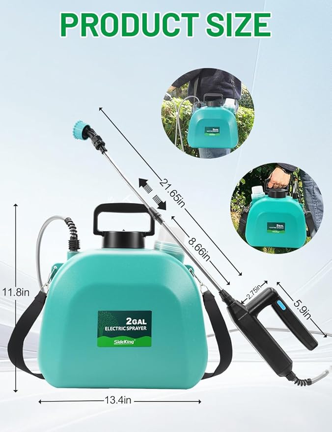 Battery Powered Sprayer 2 Gallon, 7.4V Powful Electric Pump Sprayer in Lawn and Garden with 32'' Wand, Backpack Weed Sprayer for Yard, Fertilizer