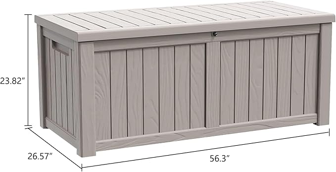 Modern-Depo 120 Gallon PP Deck Box Waterproof Outdoor Storage Box with Lockable Lid, Bench Organization Container for Patio Furniture Cushions, Garden Tools, Pool Supplies, Gray