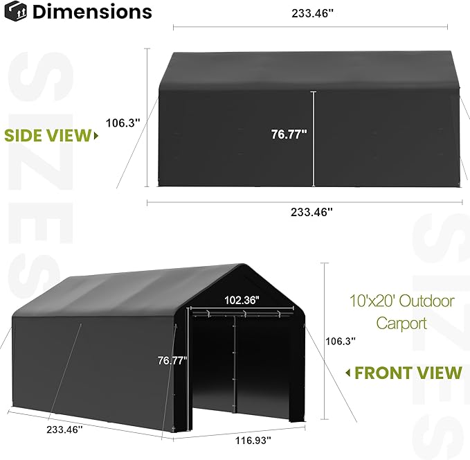 GOJOOASIS 10x20 Carport Heavy Duty Portable Garage Shelter Metal Car Canopy Tent with UV-Resistant & Weatherproof Top Cover for RV & Vehicles (Black, 10x20 with sidewalls)