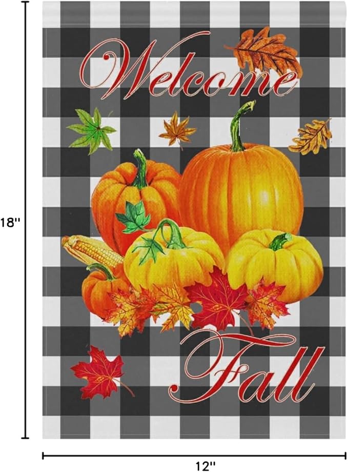 Welcome Fall Buffalo Plaid Welcome Garden Flag 12x18 Inch Buffalo Check Autumn Pumpkin Yard Flags Large Vertical Double Sided House Flag Seasonal Outside Decor for Yard Farmhouse