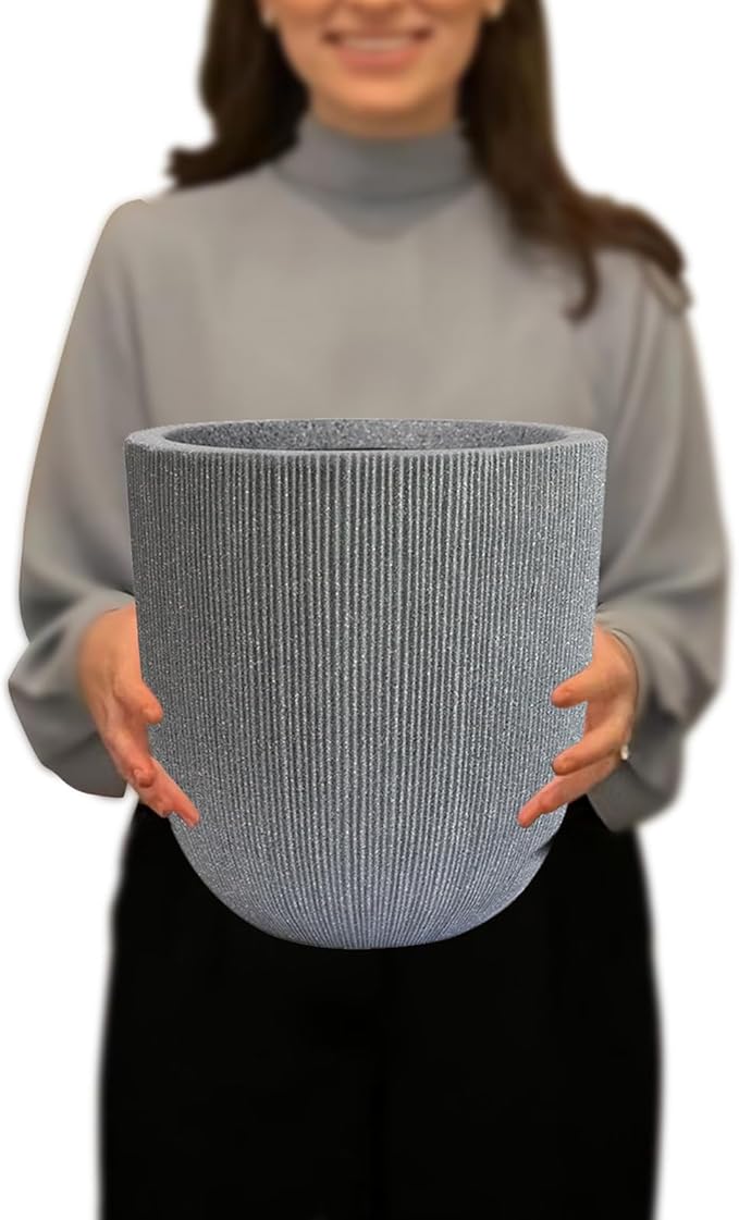 12.4" Tall Round Plastic Planter for Indoor Outdoor Plants, Large Indoor Outdoor Plant Pots with Drainage Hole and Plug, Flower Pots for Plants, Modern Decorative Planter Pots for Home Garden Patio
