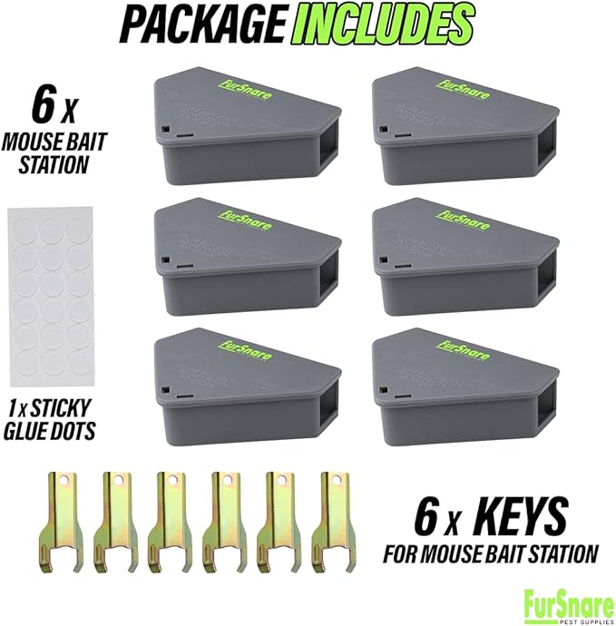 Mouse Bait Station for Outdoor & Indoor with Keys - Mice Traps for House Indoor Kill - Mouse Poisoning Bait Box for Home, Pest Control - Reusable, Safe for Kids & Pets (6 Pack Rodent Traps)
