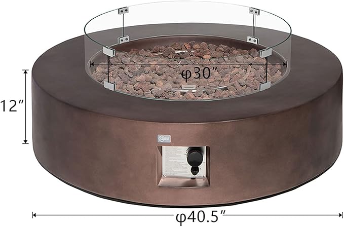 COSIEST Outdoor Propane Fire Pit Coffee Table w Bronze 42 inch Round Base Patio Heater, CSA Certified, 50,000 BTU Stainless Steel Burner, Wind Guard, Tank Outside, Free Lava Rocks, Waterproof Cover