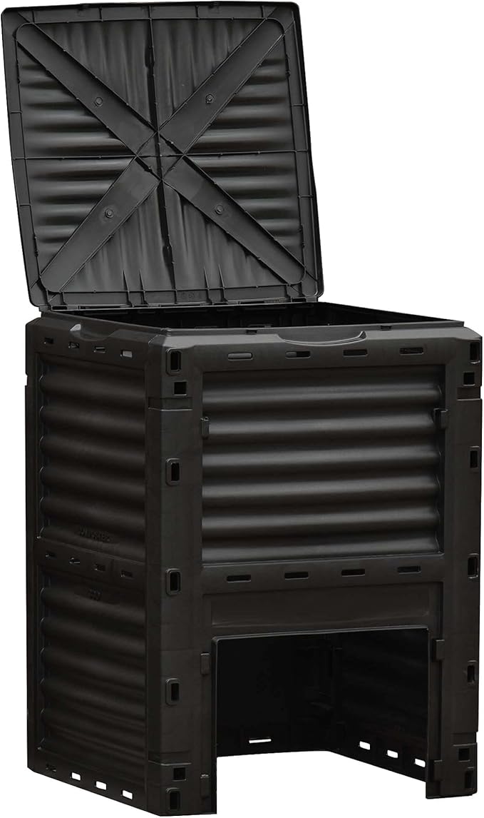 Compost Bin Outdoor 80 Gallon Garden Composter, with 48 Vents and Sliding Doors, Lightweight Outdoor Compost Box for Garden, Kitchen, and Yard Waste, Black
