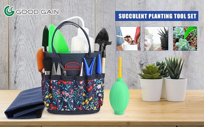 13 Pieces Succulent Tools Kit with Organizer Bag,Gardening Tool Set with Tote,Mini Succulent Garden Tool Kit Succulent Bonsai Planter Set Indoor Gardening,Miniature Indoor Fairy Planting Care