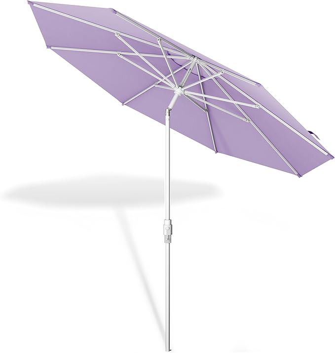 Midtown Umbrellas The Swilt 8 Feet Patio Umbrella in Terylast Midtown Purple Polyester Fabric - Fiberglass Ribs, Auto-Tilt Aluminum Frame For Backyard, Deck, Garden, Pool - White Pole