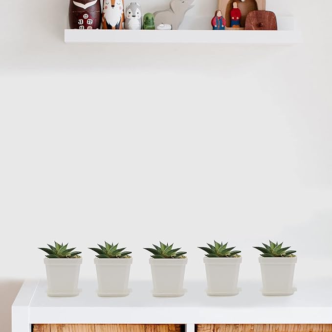 foxany 4" Nursery Pot, 30 Pcs Thick Plastic Square Planting Pots, Plant Seedling Pots, Seed Starting Pots with 30 Saucers - White