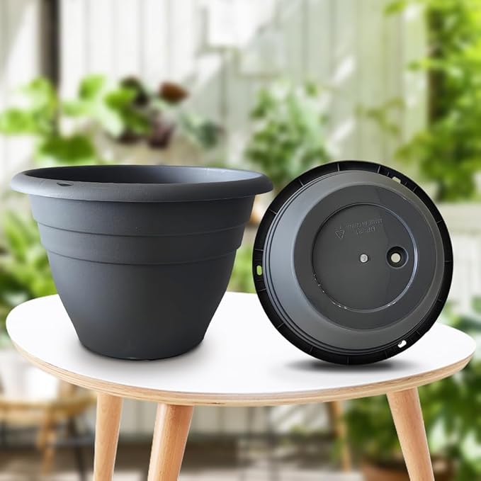 Plant Pots Set of 5, 10" Outside Diameter Flower Pots, 8.5" Inner Diameter Planters with Drainage Hole, Durable Garden Pots Perfect for Indoor & Outdoor Plant Planting, Decor, Gray