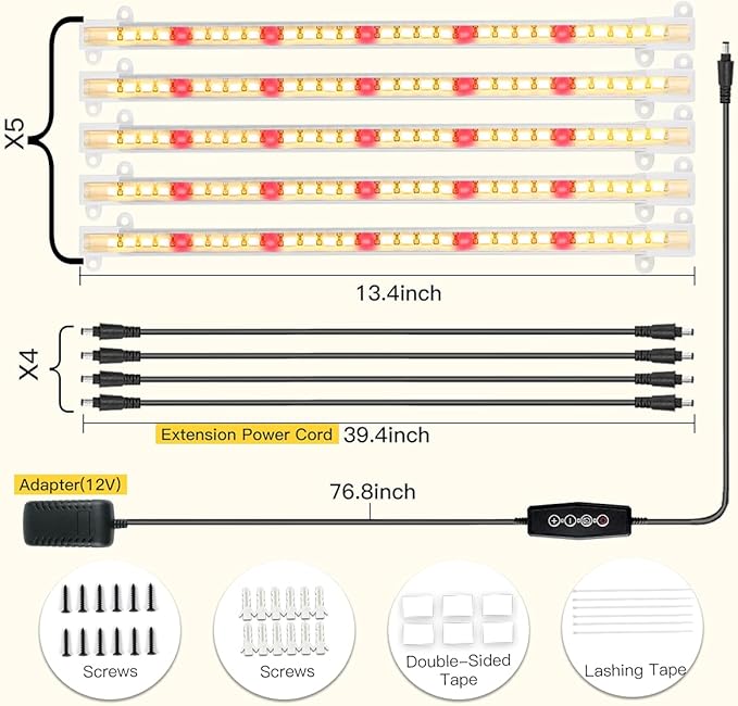 Grow Light Strips, LED 150-Bulb 3500K Dimmable Full Spectrum Plant Growing Lamp Bars for Indoor Plants Hydroponic Veg Succulent Seedling, Daisy-Chain Design