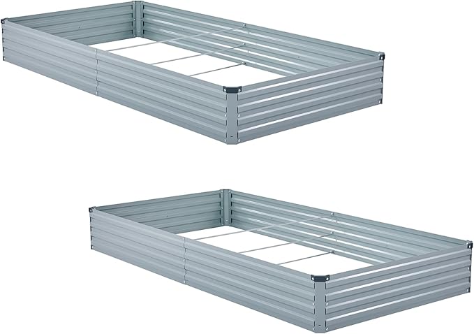 2 Pack 6x3x1FT Galvanized Raised Garden Beds Kit Outdoor Metal Gardening Planter Box for Vegetable Elevated Flower Herbs,Gray