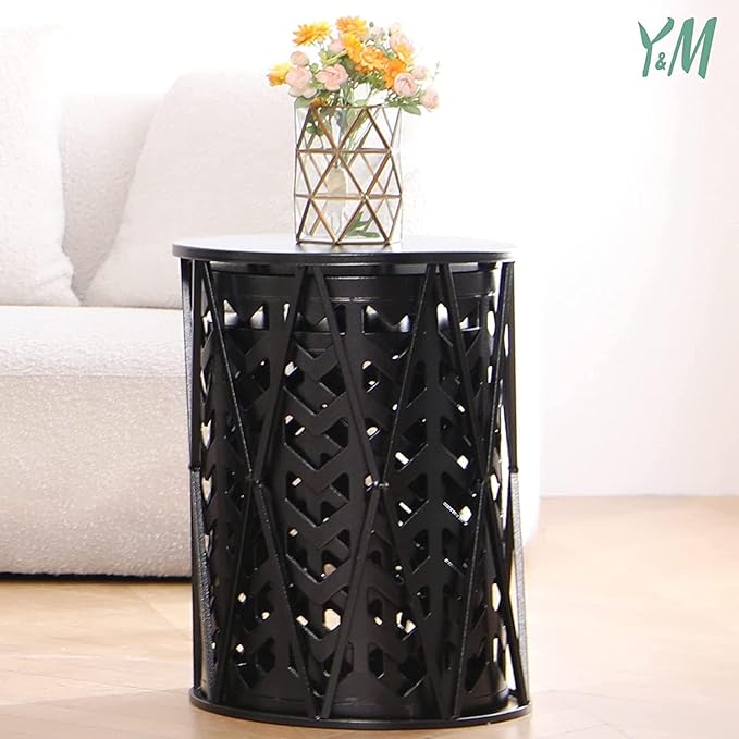 Y&M Set of 3 Stacking Coffee Tables for Living Room End Tables, Nesting Side Table, Outdoor Decorative Garden Stool with Heavy Duty Modern Industrial Decor - Black (Ship from US)
