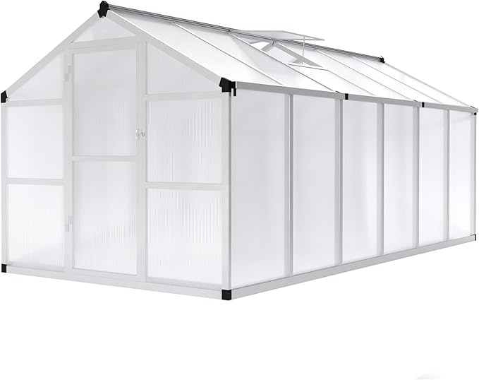 8x12 FT Greenhouse for Outdoors, Large Aluminum Greenhouses with Roof Vent and Quick Setup Structure, Greenhouse Heavy Duty with PC Panels, Walk-in Green Houses for Winter Garden,Backyard,Patio,Lawn