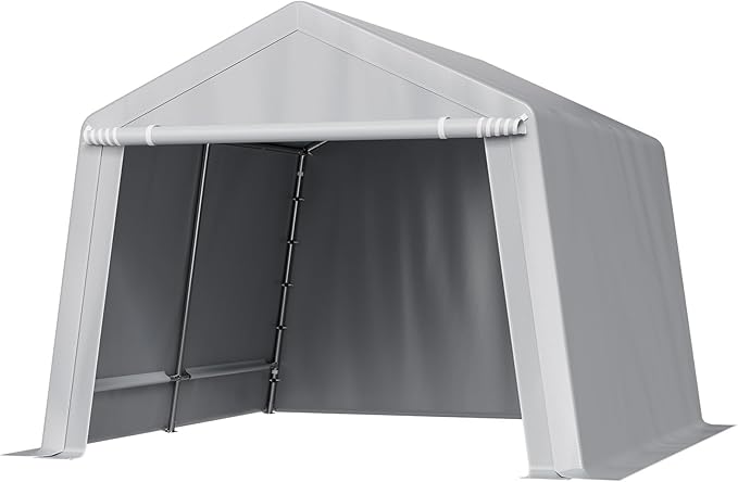 VEVOR Outdoor Storage Shed, 10 x 10 ft Portable Storage Tent with Roll-up Door & Vents, Waterproof Canopy Shed Shelter, Heavy Duty Frame, Patio Garage Carport for Motorcycle, Lawn Mower, Bike, Grey