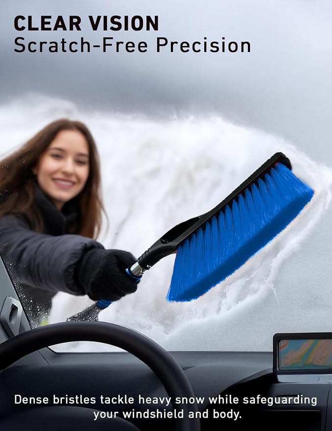EcoNour 27" Aluminum Snow Brush 4 Pack with Ice Scrapers for Car Windshield and Window | Car Snow Scraper and Brush with Ergonomic Foam Grip Winter Accessories (Orange, Pink, Green, Blue)