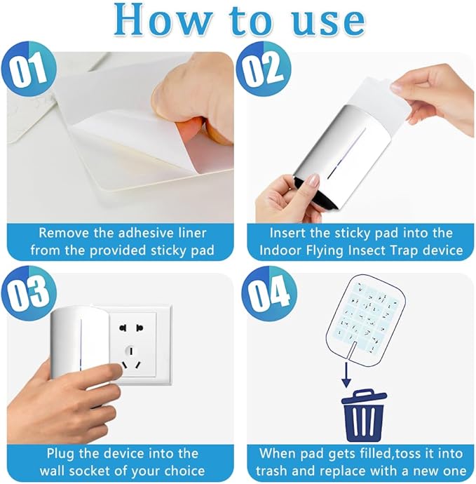 2 Pack Plug in Indoor Fly Trap, Silent and Safe Mosquito Killer, Portable Flying Insect Trap, Rapidly Flying Trap, 10 Pcs Sticky Pads, White (Small)