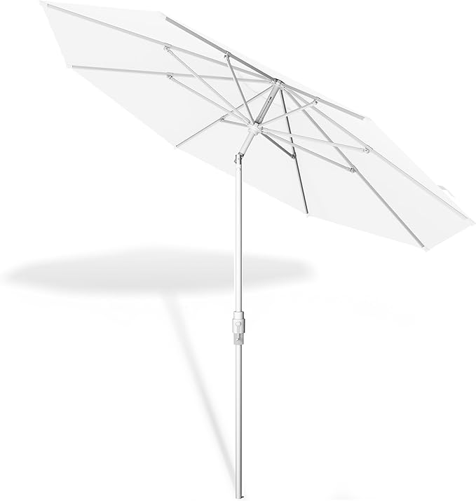 Midtown Umbrellas The Swilt 9 Feet Patio Umbrella in Terylast Ivory (White) Polyester Fabric - Fiberglass Ribs, Auto-Tilt Aluminum Frame For Backyard, Deck, Garden, Pool - White Pole