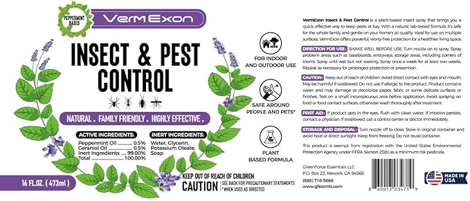 Peppermint Oil Insect & Pest Control Spray – 16oz Natural Plant-Based Bug Killer for Spiders, Ants, Flies, and Other Insects, Safe for Home & Kitchen Use
