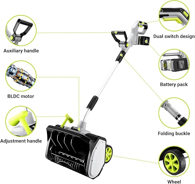 DEKOPRO Cordless Snow Shovel, 40V|17-Inch Cordless Snow Blower,Electric Snow Shovel with LED Light, Adjustable Chute, Lightweight Electric Snow Blower for Sidewalks & Stairs (2×20V Batteries)