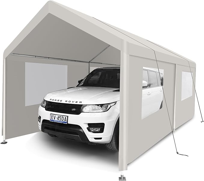 Carport 10x20 Ft Heavy Dut Car Port Canopy, Portable Garage Shelter Car Tents Carpas para Carros All Weather for Automobiles Truck Boat (White)