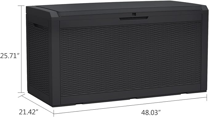 Modern-Depo 100 Gallon Polypropylene PP Deck Box Indoor Outdoor Waterproof Lockable Organization Container & Storage Bin Delivery Box with Cushion, Black