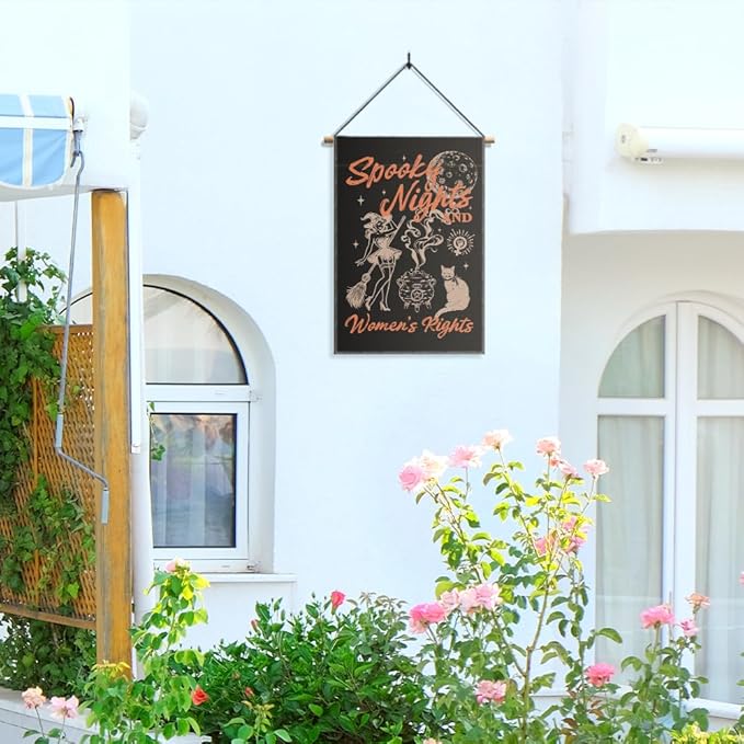 Spooky Nights And Women's Rights Garden Flag, Funny Witch Yard Flag for Outside, Reproductive Women's Rights Banner, Feminist Halloween Equity Social Justice Yard Lawn Porch Fall Décor