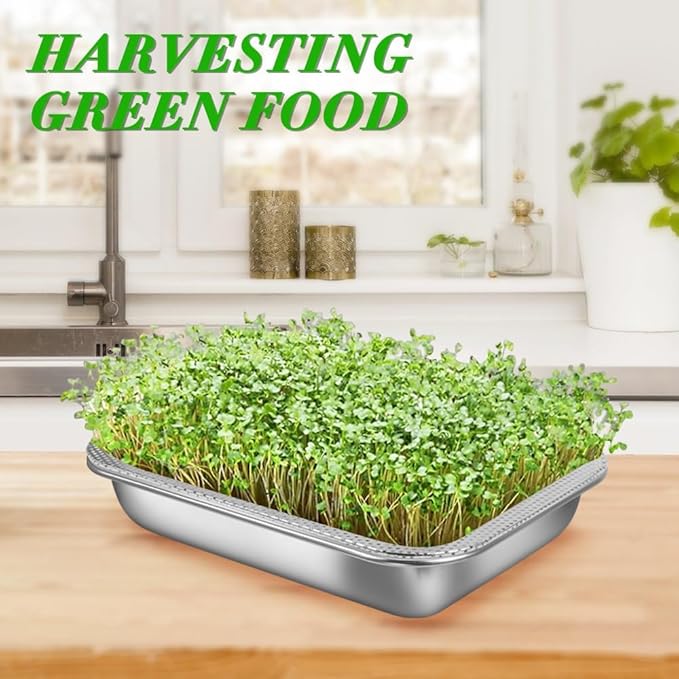 Picowe Stainless Steel Sprouting Trays Seed Sprouting Kit with Stainless Steel Mesh Tray Seed Starter Tray Seed Sprouting Kit (2pack, 10.4 x 7.7inch)
