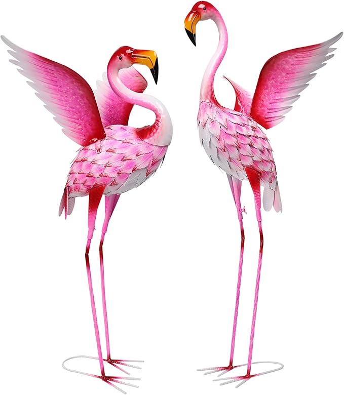 MUMTOP Flamingo Garden Statues for Outside, 2 Pack Flamingos Garden Sculpture Statue, Large Bird Yard Art for Backyard Pond Patio Porch Decoration