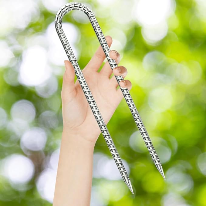 U-Hook-Rebar-Stakes-12 Inch, Ground Stakes Heavy Duty Rebar Stakes for Camping 8pcs Rebar Stakes Rust Proof Coated Metal for Flower Gardens Dog Fence Camping Tents Chicken Coop