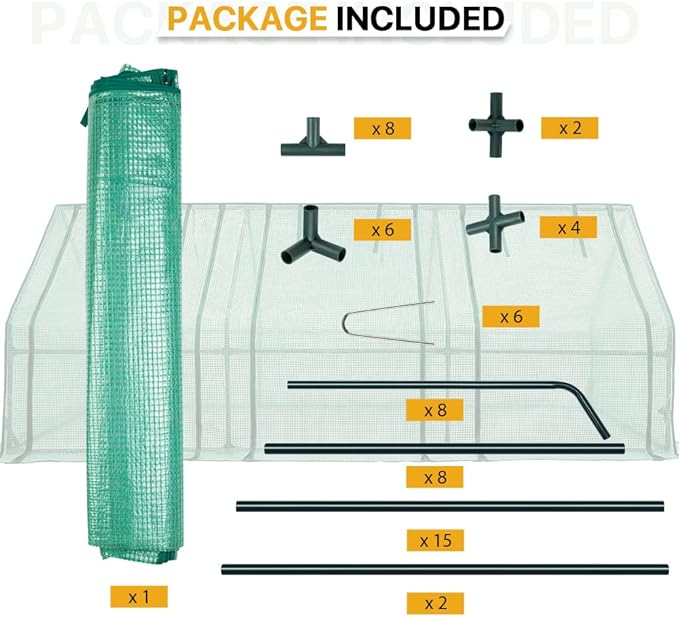 EAGLE PEAK Tunnel Greenhouse Garden Green House with Roll-Up Zipper Doors, Portable 96"x36"x36", Clear/Green PE Cover