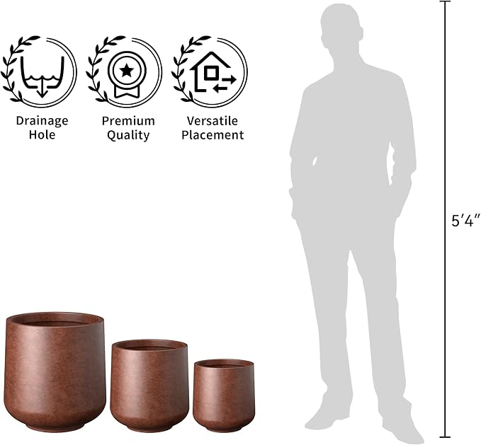 Kante 11.6" Dia Round Concrete Planter, Outdoor Indoor Large Plant Pots Containers with Drainage Hole and Rubber Plug for Home Garden Patio, Rusty