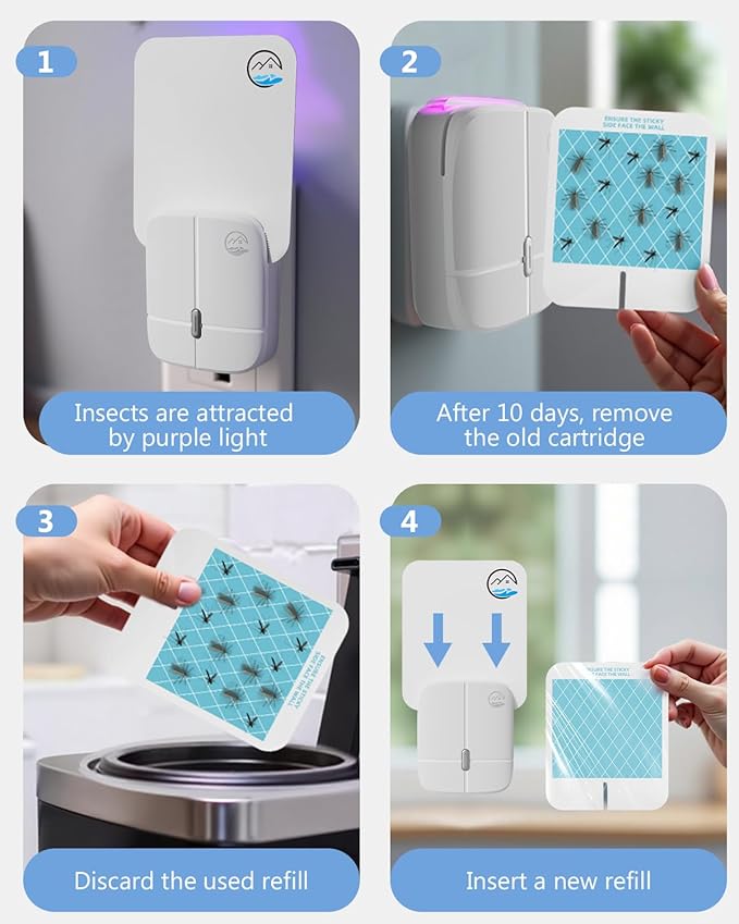 Indoor Gnat Traps, Fruit Fly Trap, Flying Insect Trap, Start Protect 400 Sq Ft, Suitable for Gnat, Moth, and Mosquito, and Can be Used in Every Corner of The Home, 2 Device + 10 Glue Cards