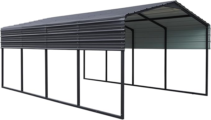 KEIKI 12x20 FT Steel Metal Outdoor Carport with Peaked Roof,Heavy Duty Vehicle Shed Canopy for Car,Truck and Boats