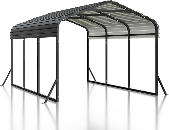 Carport 10x15 FT Metal Carport with Reinforced Base Outdoor Heavy Duty Garage Galvanized Car Shelter for Pickup, Boat, Car and Tractors