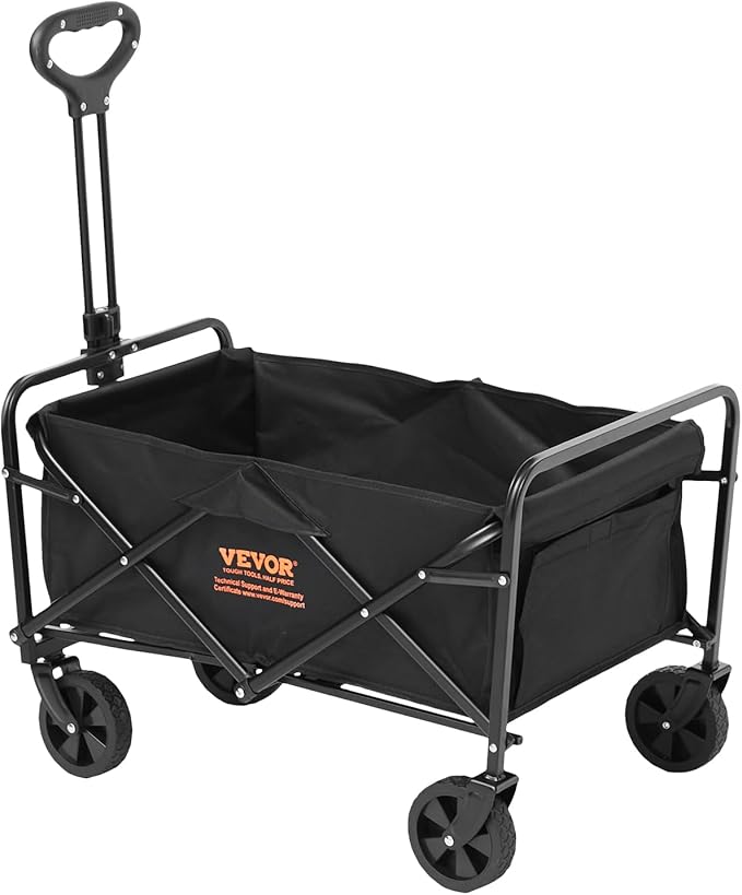 VEVOR Collapsible Folding Wagon Cart, 220lbs Heavy Duty Wagons Carts Foldable with Wheels, Outdoor Portable Garden Cart Utility Wagon for Groceries Camping Sports with Large Capacity & Drink Holder