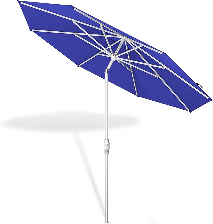 Midtown Umbrellas The Swilt 10 Feet Patio Umbrella in Terylast Midnight (Royal Blue) Polyester Fabric - Fiberglass Ribs, Auto-Tilt Aluminum Frame For Backyard, Deck, Garden, Pool - White Pole