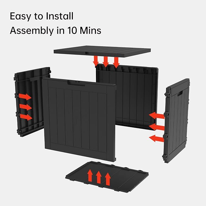 Mars Villa 31 Gallon Outdoor Storage Box, Waterproof Deck Box, Outside Storage Bin for Patio Furniture Cushions, Pool Supplies, Garden Tools, Weatherproof, Black