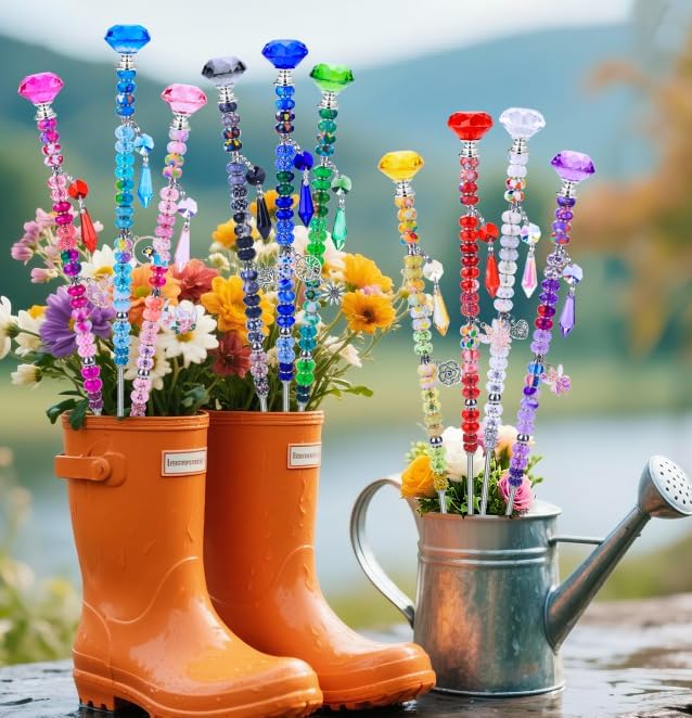 VICTLOV Crystal Suncatcher Making Kit, 400 Pieces with Beads, Snowflakes, Butterflies, Glass Balls for Garden Decoration, DIY Outdoor Hanging Ornaments (400Pcs Diamond+Pendant+Lollipop)