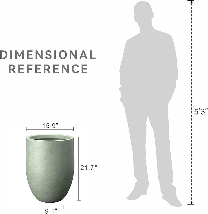 Kante 21.7" H Mint Green Tall Planter, Large Outdoor Indoor Decorative Pot with Drainage Hole and Rubber Plug, Modern Round Style for Home and Garden