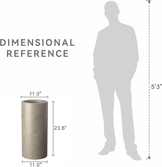 Kante 23.6 Inch Tall Cylindrical Planter, Large Round Plant Pots with Drainage Hole, Made with Concrete, Suitable for Indoor Outdoor Plants, Home Decor, Weathered Concrete