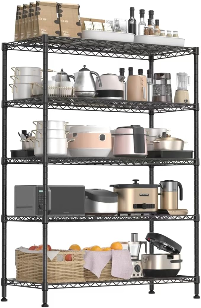 Land Guard 5 Tier Black Storage Racks and Shelving - 48" L x 20" W x 72" H Heavy Steel Material Pantry Shelves - Each Unit Loads 350 Pounds Wire Shelf, Suitable for Warehouses, Closets, Kitchens……