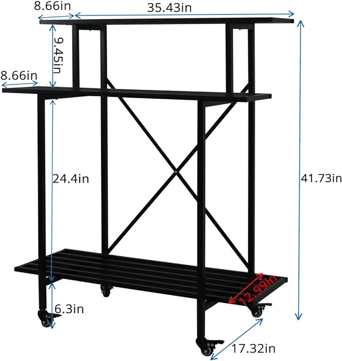 Zhongma 3 Tier Sturdy Plant Stand with Wheels, Heavy Duty Plant Holder for Home Indoor and Outdoor, L35.43 xW17.32 x H41.73 inch