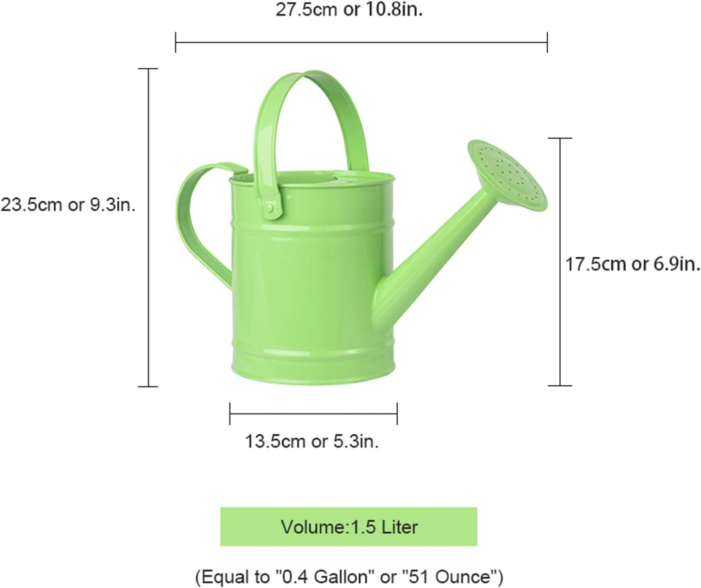 Sungmor 1.5 Liter Small Bright Green Watering Can for Indoor Outdoor Plants, Cute Little Kids Gardening Watering Cans, Lightweight Portable Metal Watering Can, Anti-Rust Pretty Bucket Watering Device