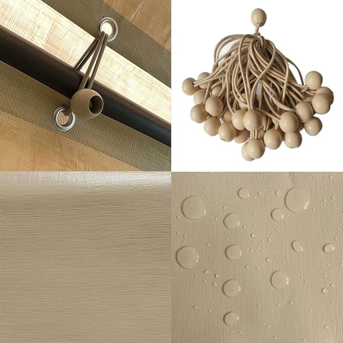 10x20 Carport Replacement Sidewall, Front Panel Canopy Entrance Panel with Zippers and Elastic Ball Bungees, 180G PE Waterproof & UV Protected Replacement Sidewall Cover, Beige