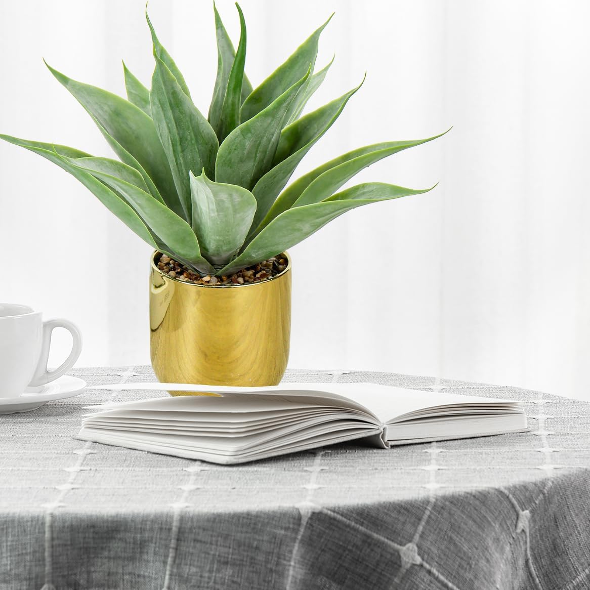 Large Faux Agave Plant 13" Artificial Aloe Vera Plants Fake Succulent Plants in Pot Realistic Agave Plant Artificial Potted Plants for Home Living Room Table Office Desk Bathroom Indoor Decor(Gold)